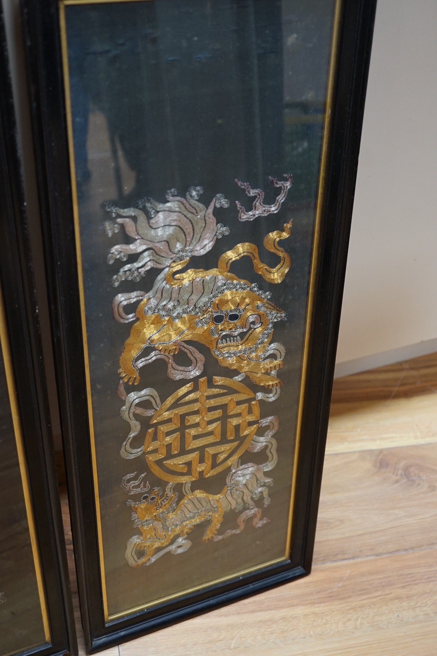 A group of four Chinese silkwork panels